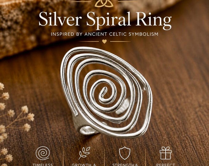 Silver Spiral Ring - Celtic Symbol of Growth. Adjustable Statement Ring