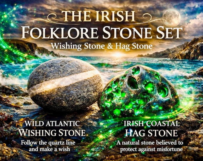 Irish Hag Stone & Wishing Stone Set – Celtic Folklore Gift – Hand Gathered on the Irish Coast