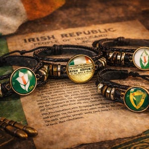 Pulsera de cuero de la Proclamación de 1916 – Pulsera ajustable de la República de Irlanda