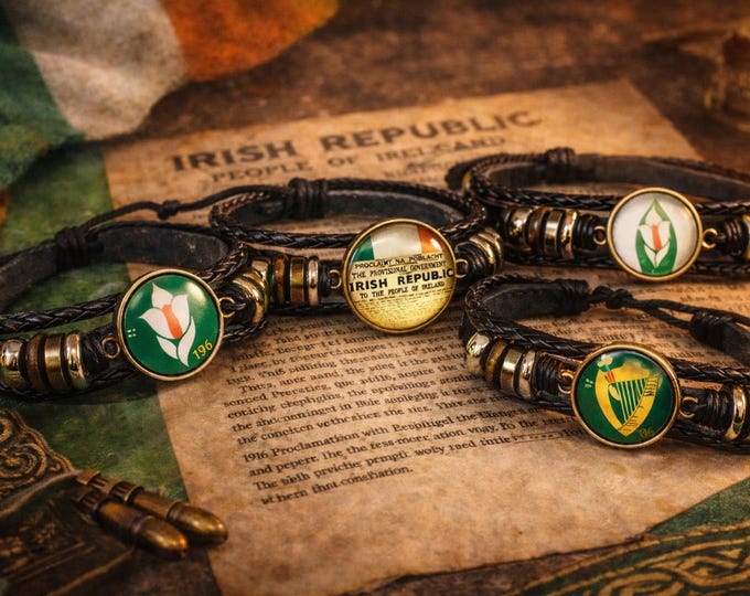 1916 Proclamation Leather Wristband – Irish Republic Adjustable Bracelet