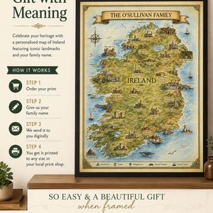 Special offer personalised Ireland family map print.