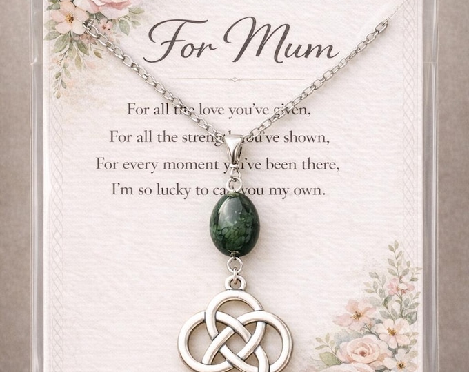 Celtic knot forever love and friendship emerald pendant and gift card.