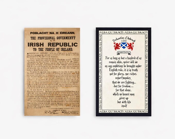 Two Nations One Spirit A4 Print Set Declaration of Arbroath 1320 Easter Proclamation 1916 Irish Scottish Wall Art Gift,free gift.