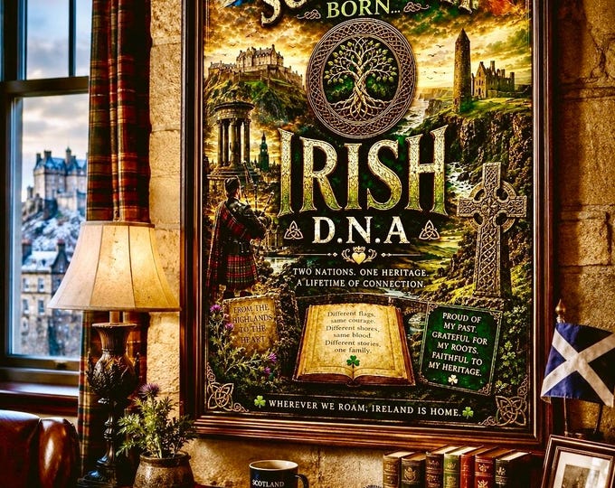 Scottish Born Irish DNA Print | Irish Scottish Wall Art | Scotland Ireland Ancestry Gift