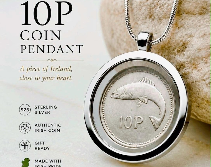 Original Irish 10p coin pendant on a sterling silver chain.