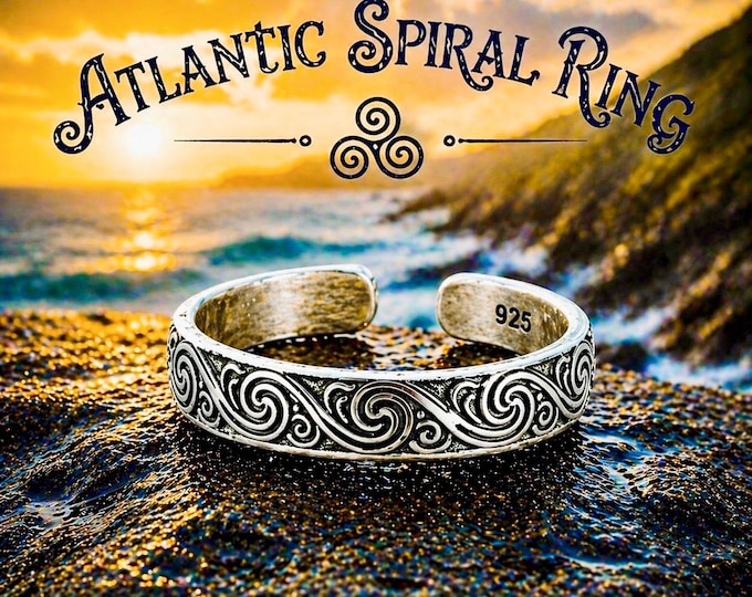 Atlantic Spiral Ring – Celtic Wave Sterling Silver Adjustable Band
