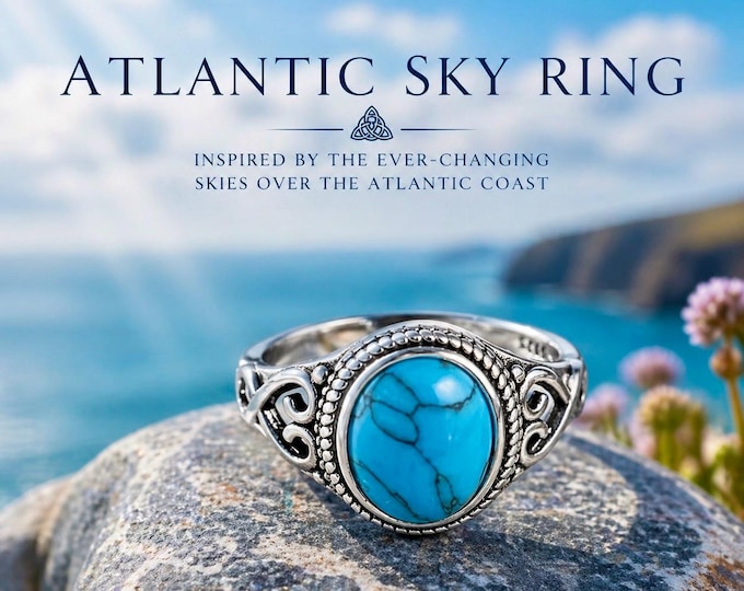 Atlantic Sky Ring – Sterling Silver Adjustable Blue Stone Ring, Irish Jewellery Gift