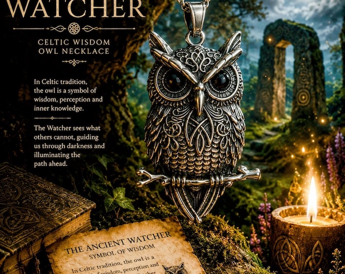 The Ancient Watcher | Celtic Wisdom Owl Necklace | Owl Pendant | Celtic Jewellery | Symbol of Wisdom