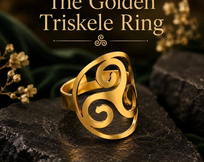 The Golden Triskele Ring | Gold Celtic Spiral Ring | Stainless Steel Irish Ring