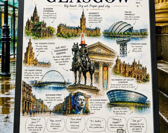 People Make Glasgow Print | Illustrated Landmarks, City Humour Poster