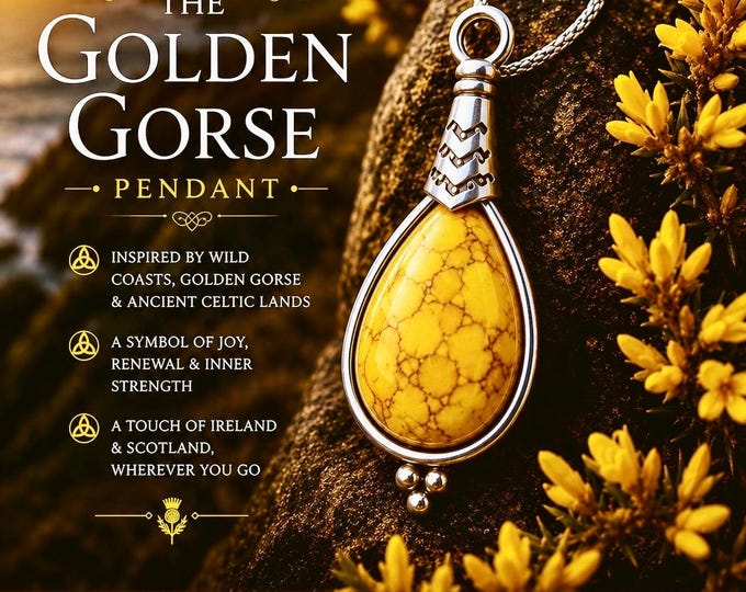 The Golden Gorse Pendant | Yellow Stone Necklace | Celtic Heritage Jewellery