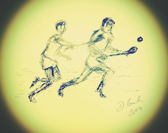 Lámina artística de hurling - Deporte irlandés, firmada por Deburca