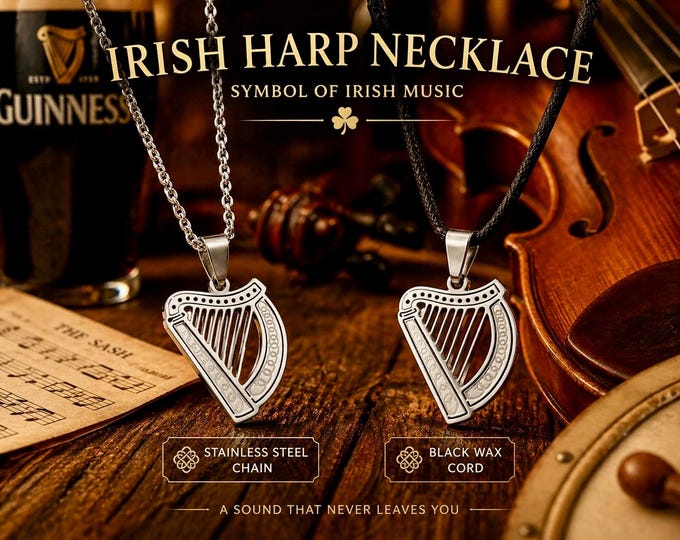 Celtic Harp Necklace – Irish Music Pendant.