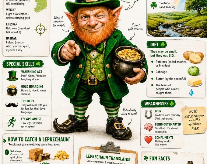 Leprechaun Field Guide Poster – Funny Irish Print, “How to Catch a Leprechaun” Wall Art
