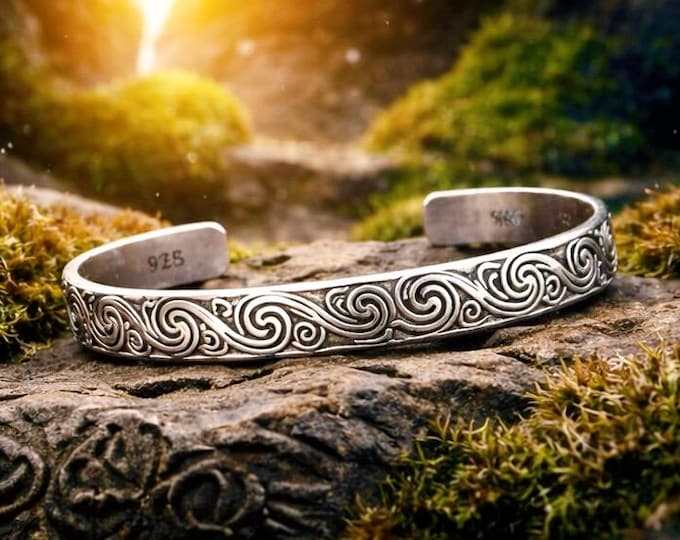 Atlantic Spiral Cuff Bracelet – Sterling Silver Celtic - Wild Atlantic Way Inspired