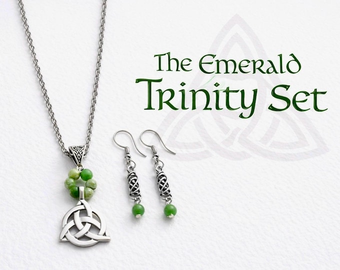 The Emerald Trinity Set – Celtic Knot Jewellery | Irish Necklace & Earring Set
