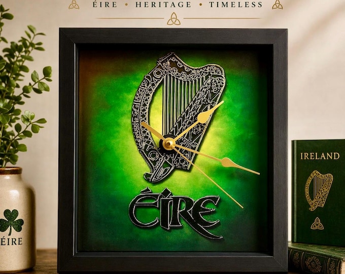 Handmade Irish Harp Wall Clock – Éire Celtic Home Decor, Ireland Art