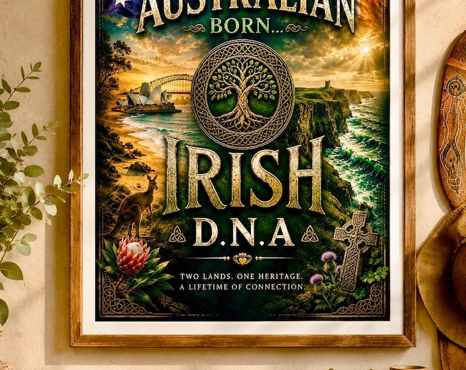 Australian Born Irish DNA Print | Irish Australian Wall Art | Celtic Heritage Poster | Australia Ireland Decor
