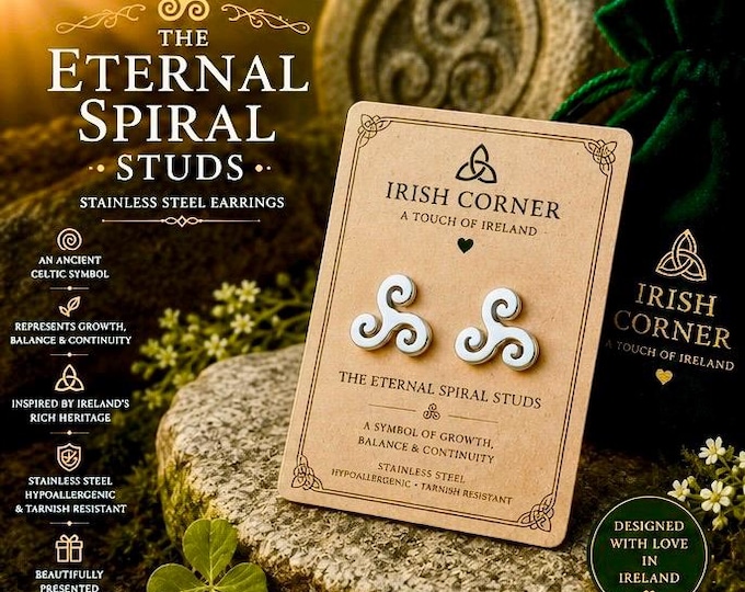 The Eternal Spiral Studs | Triskele Earrings | Stainless Steel Celtic Stud Earrings | Triple Spiral Earrings
