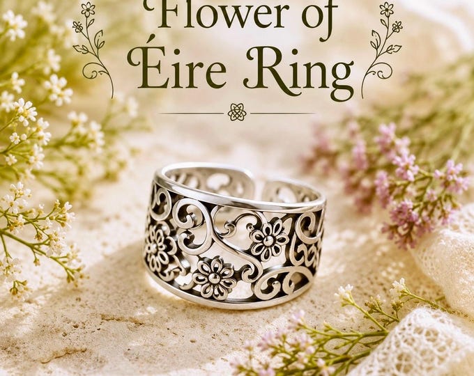 Sterling Silver Celtic Flower Ring | Adjustable Irish Ring - Wildflower of Éire Ring |