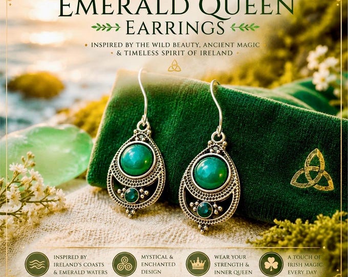 The Emerald Queen Earrings | Celtic Emerald Drop Earrings | Emerald Isle Earrings