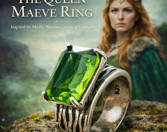 The Queen Maeve Ring / Inspired by Medb, Warrior Queen of Connacht. Silver Adjustable Ring Emerald Jewellery