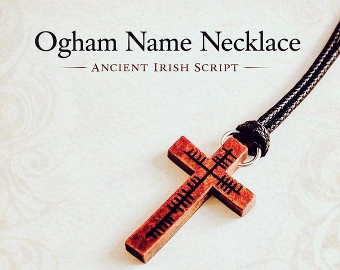 Personalised Ogham Cross Necklace – Couples Irish Name Gift