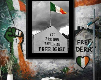 Free Derry-print – iconische Ierse driekleur – zwart-wit