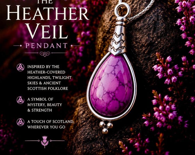Heather Veil Pendant | Scottish Purple Stone Necklace | Celtic Silver Tone Highlands Gift