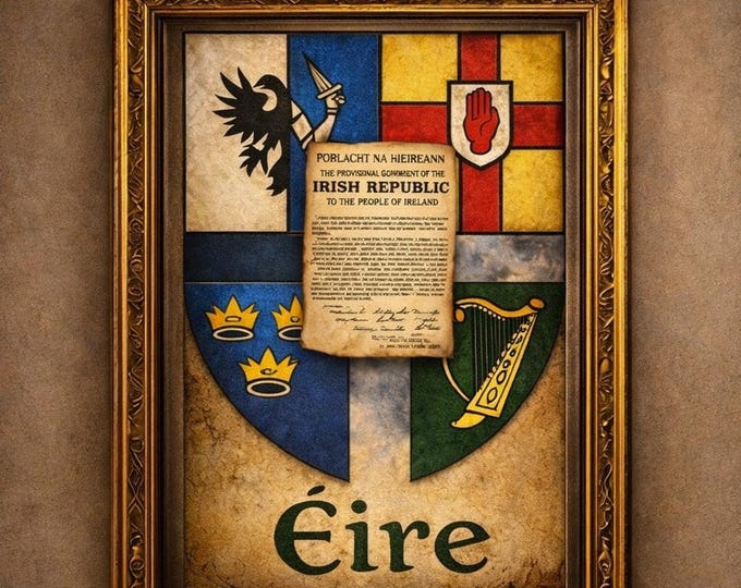 Irish Crest Print, Eire Art, Sky Blue Background (Unframed)