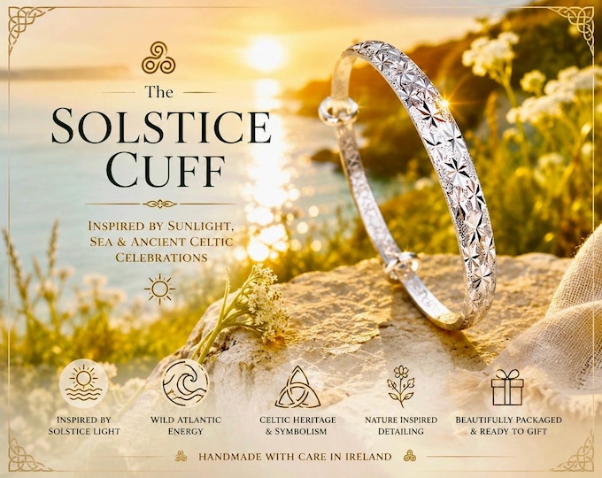 The Solstice Cuff | Silver Celtic Sun Bracelet | Adjustable Boho Cuff | Irish Summer Jewellery