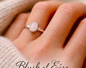 Blush of Éire Ring – Pale Pink Stone Ring, Adjustable Silver Ring, Delicate Irish Gift for Her