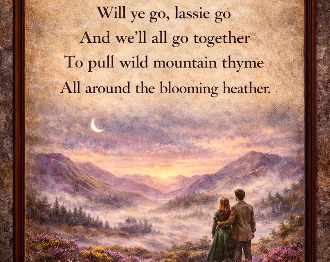 Wild Mountain Thyme Irish Song Print – Will Ye Go Lassie Go Lyrics – Celtic Folk Music