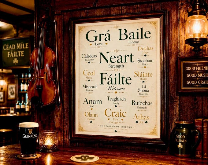 The Words of Éireann Print | Irish Language Wall Art | Grá, Neart & Fáilte | Gaeilge Gift