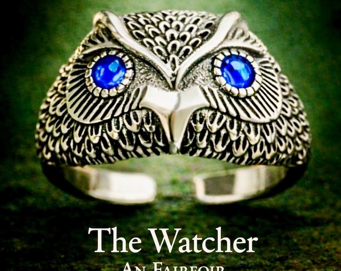 The Blue Eyed Owl  Guardian Watcher. Sterling Silver Adjustable Bracelet