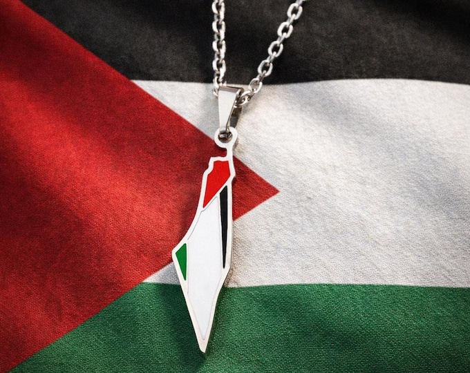 Palestine Map Pendant Necklace, Silver Chain