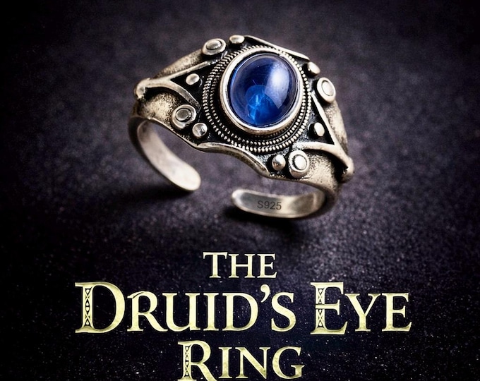 Druid's Eye Ring – Blue Gemstone Sterling Silver, Irish Mythology Adjustable Band