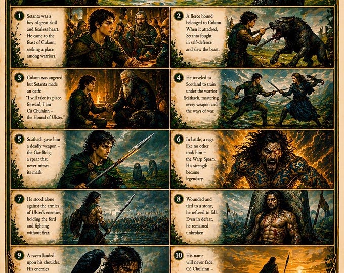 Cú Chulainn Print – The Hound of Ulster Irish Mythology Wall Art, Celtic Warrior Poster, Irish Legend Gift