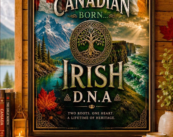 Canadian Born Irish DNA Print | Irish Canadian Wall Art | Canada Ireland Ancestry Decor