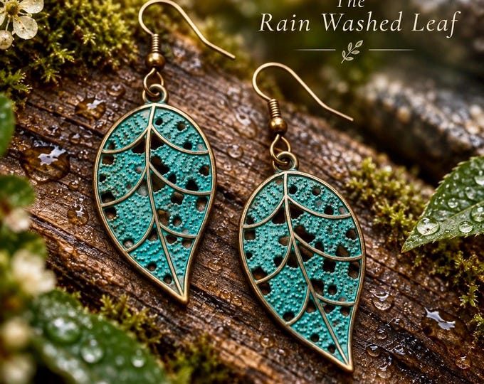 The Rain Washed Leaf | Turquoise Verdigris Leaf Earrings