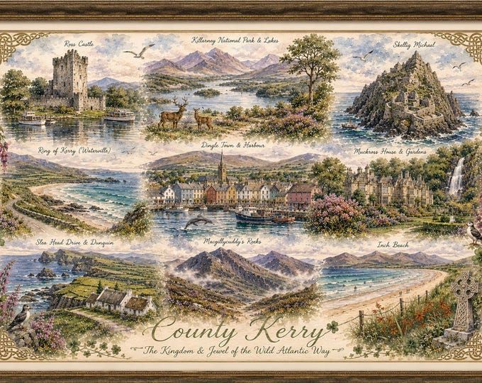 Munster Collection Irish County Watercolor Print – Clare, Cork, Kerry, Limerick, Tipperary, Waterford