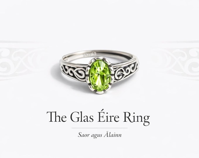 The Glas Éire Ring – Green Stone Sterling Silver Ring, Adjustable Celtic Style Ring, Irish Jewellery