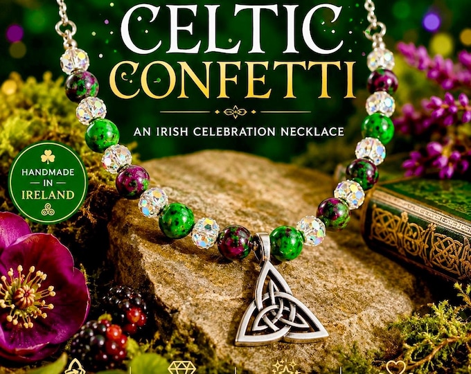 Celtic Confetti Necklace | Irish Trinity Knot Pendant | Handmade Irish Beaded Necklace