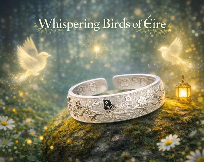 Whispering Birds of Éire | Irish Folklore Bracelet | Sterling Silver Nature Cuff | Adjustable Celtic Bird Jewellery