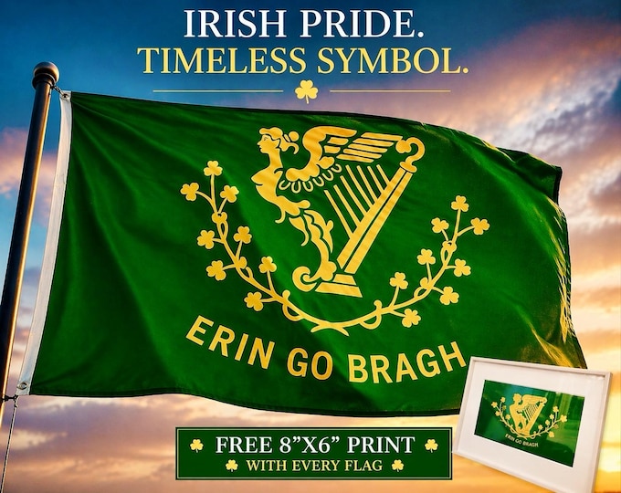 Erin Go Bragh Irish Flag – 5ft x 3ft Irish Harp Flag with Free Print
