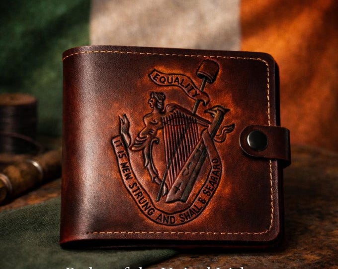 Handmade United Irishmen Leather Wallet | Personalised Name Engraved | Irish Heritage Gift | Crafted in Ireland