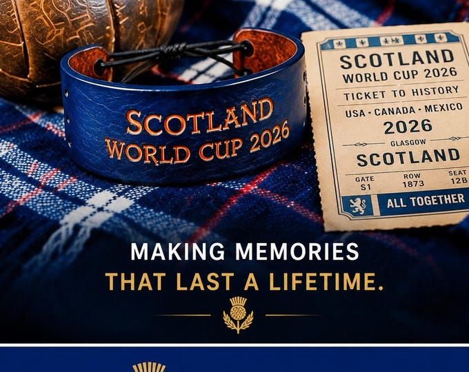 Scotland World Cup 2026 Leather Wristband | Handmade Scotland Football Bracelet | Scottish Fan Gift/Comes with a free gift.