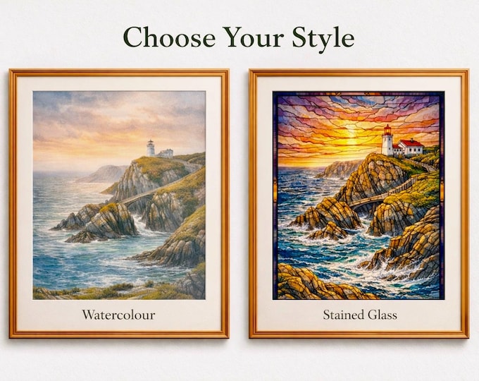 Mizen Head Print – Cork Coastal Wall Art, Choose Watercolour or Stained Glass
