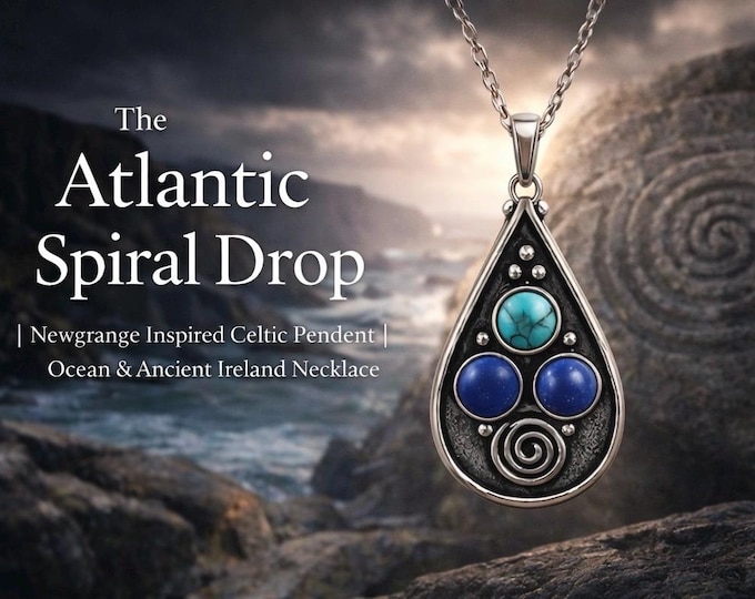 The Atlantic Spiral Drop | Newgrange Inspired Celtic Pendant | Ocean & Ancient Ireland Necklace
