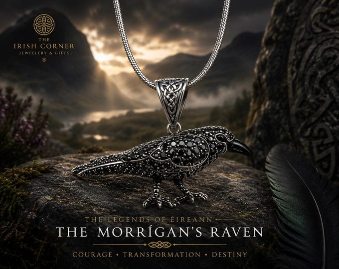 The Morrígan’s Raven Necklace | Solid Sterling Silver Raven Pendant | Celtic Mythology Jewellery | Irish Pagan Gift